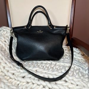 Kate spade black leather satchel with detachable 36 inch black leather strap